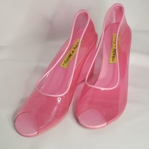 Penny ❤ Kenny pink transparent wedge peep toe pump